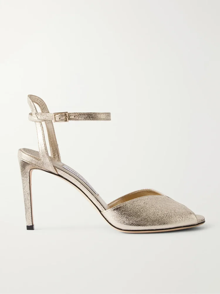 Sacora 85 metallic crinkled-satin sandals