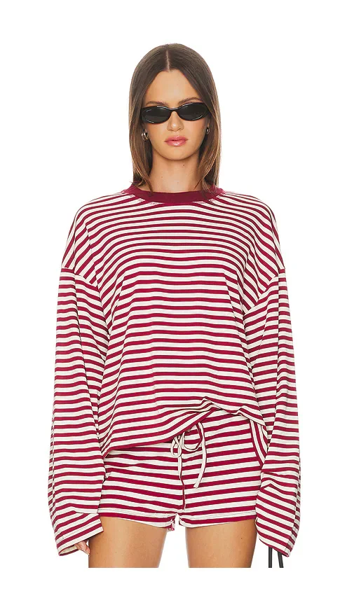 Bloom Long Sleeve Top in Wine Stripe