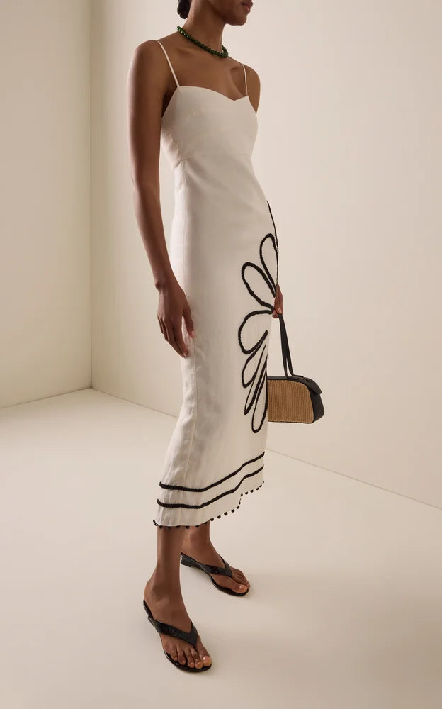 Exclusive Paloma Embroidered Linen Midi Dress