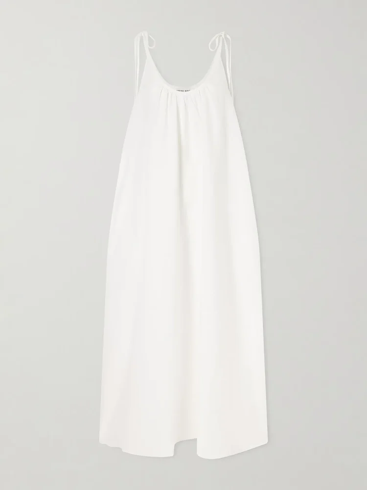 Flora gathered Lyocell and linen-blend maxi dress