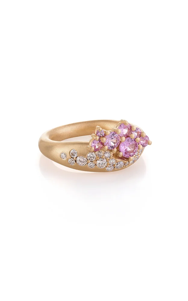 Dancing Joy 18K Yellow Gold Diamond and Pink Sapphire Ring