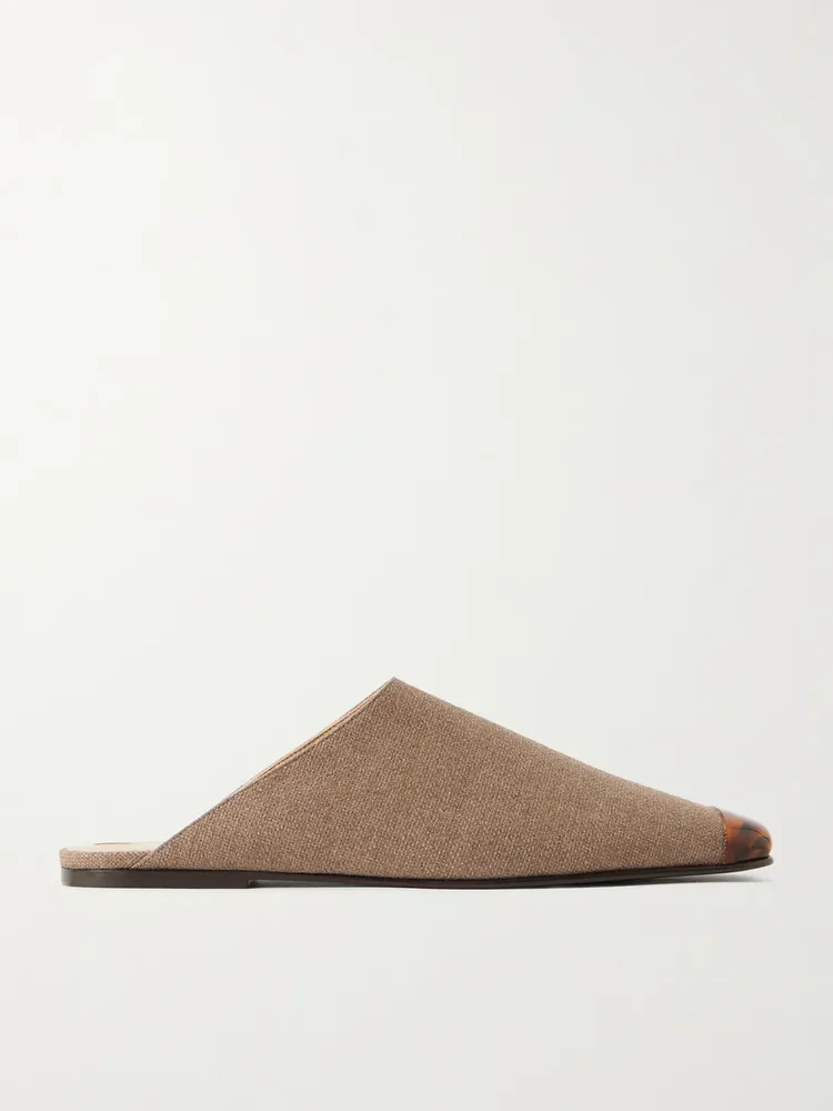 Alba embellished cashmere and silk-blend hopsack slippers