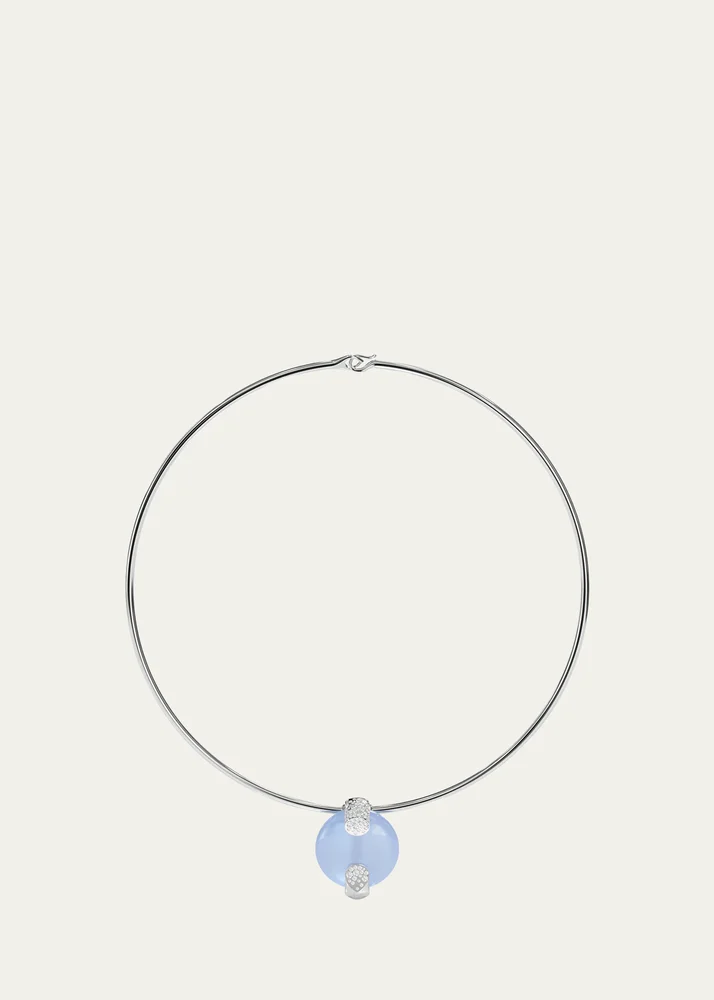 18K White Gold Diamond and Chalcedony Necklace