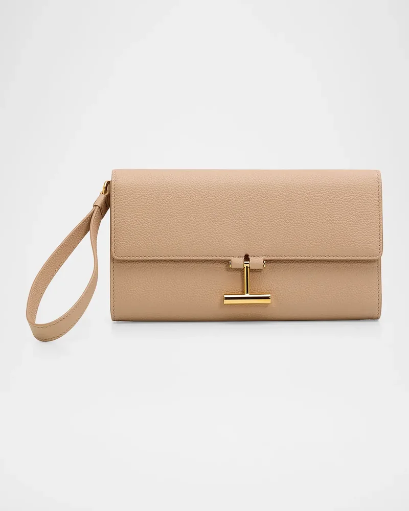 Leather T Bar Wristlet Clutch Bag