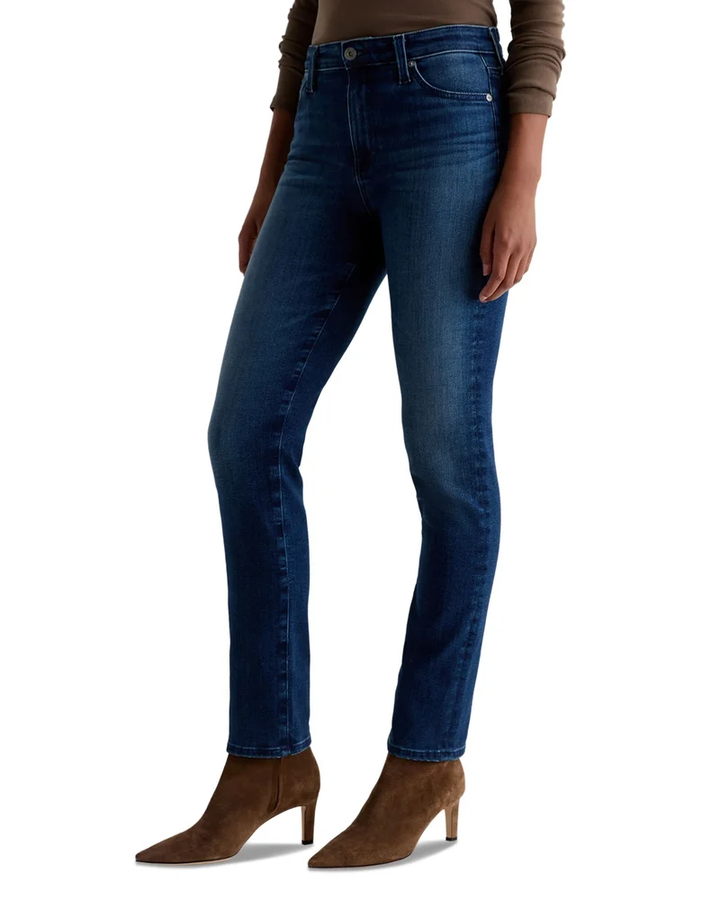 Blue High Rise Straight Leg Jeans