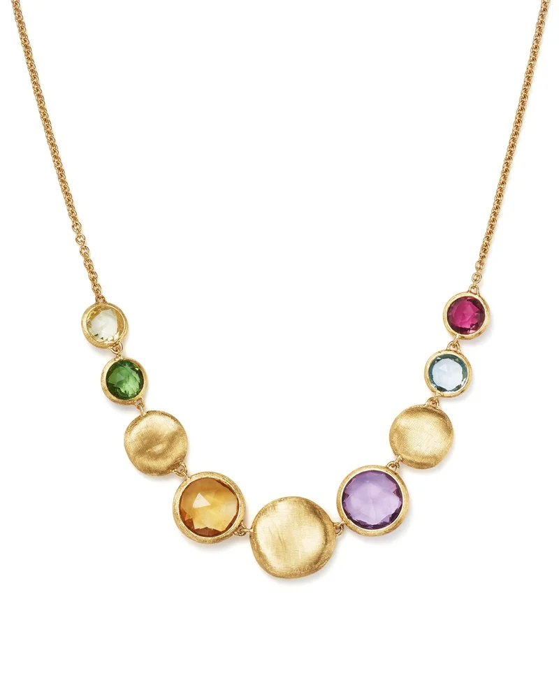 18K Yellow Gold Jaipur Multi Gemstone Small Bead Collar Necklace, 16.5"