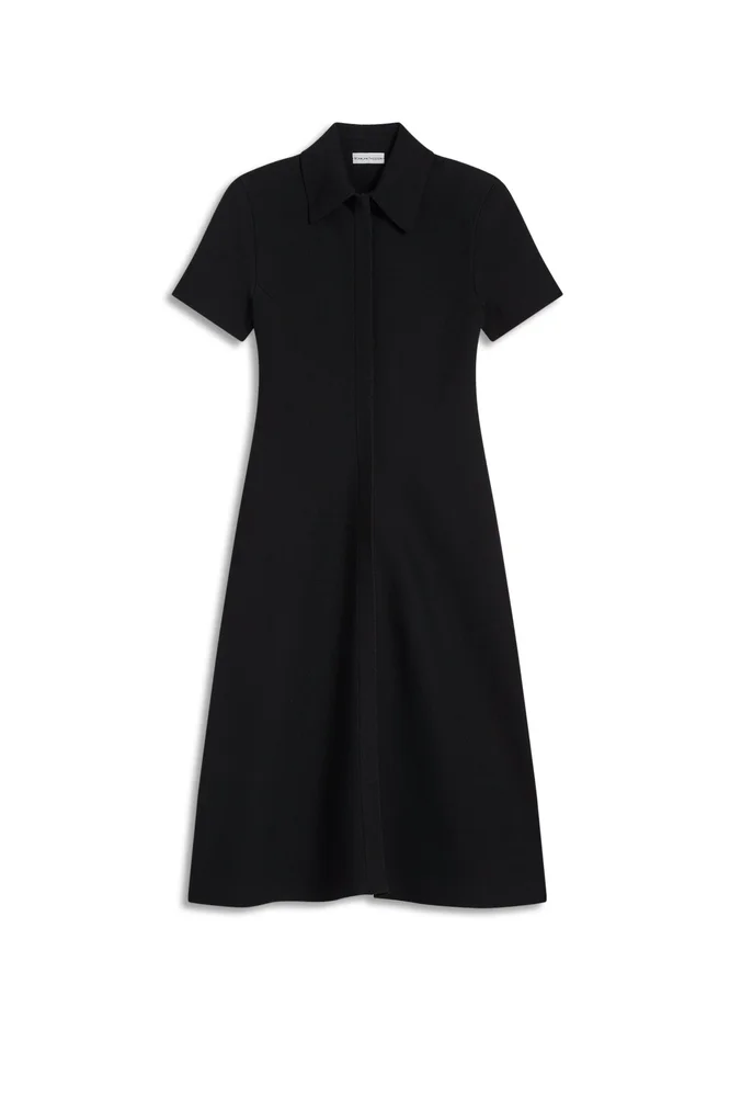 Crepe Knit Zip Dress, Black