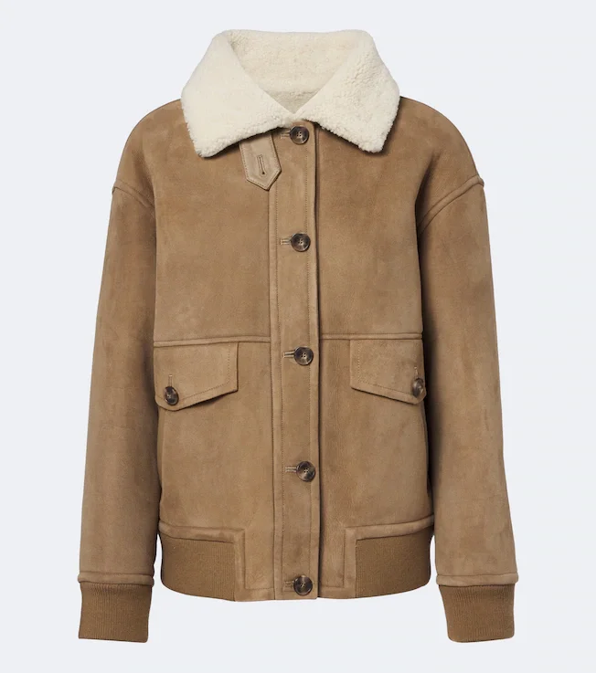 Teddy-trimmed suede jacket