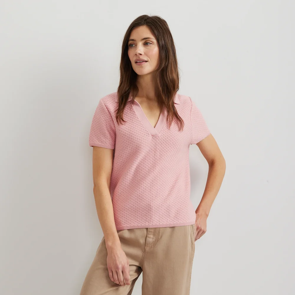 Women's Diamond Stitch Short Sleeve Pullover Sweater