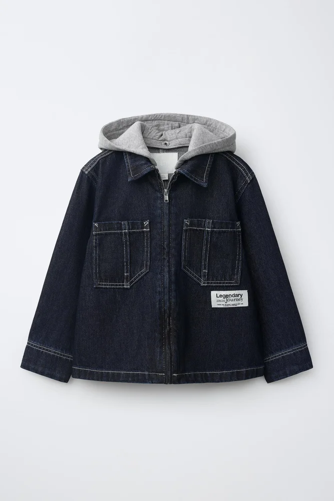Denim Overshirt With Detachable Fleece Hood