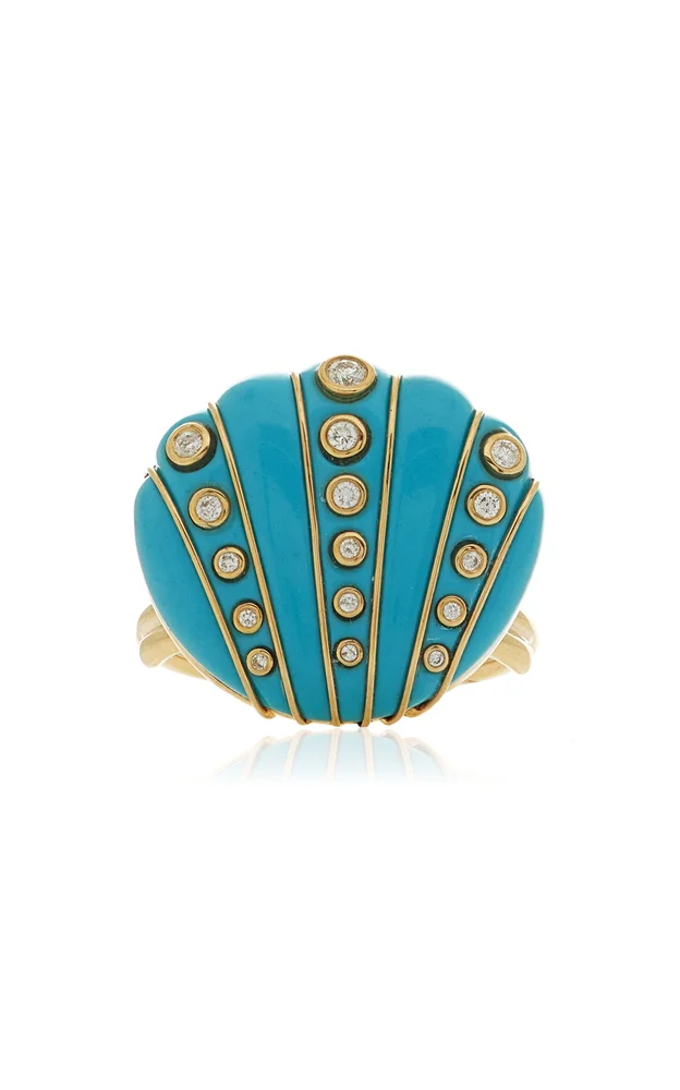 9K Yellow Gold Diamond And Turquoise Ring