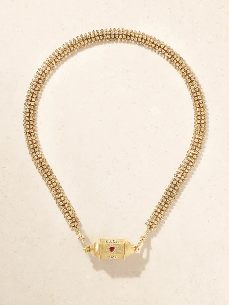 Love You Locket 18-karat yellow and white gold, diamond and ruby necklace