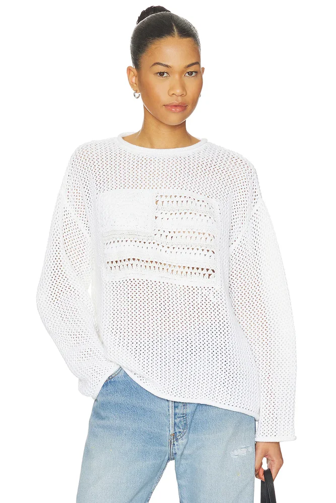 Cotton Blend Crew Neck Pullover Sweater