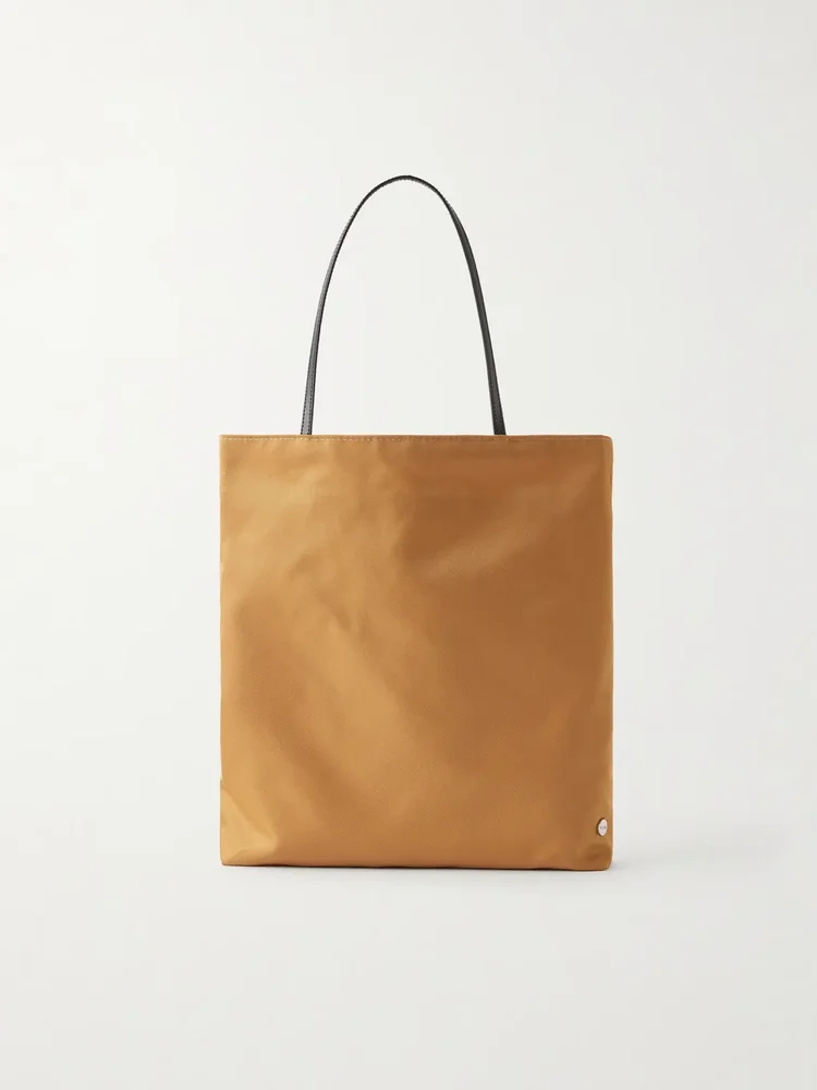 Thea leather-trimmed satin-shell tote