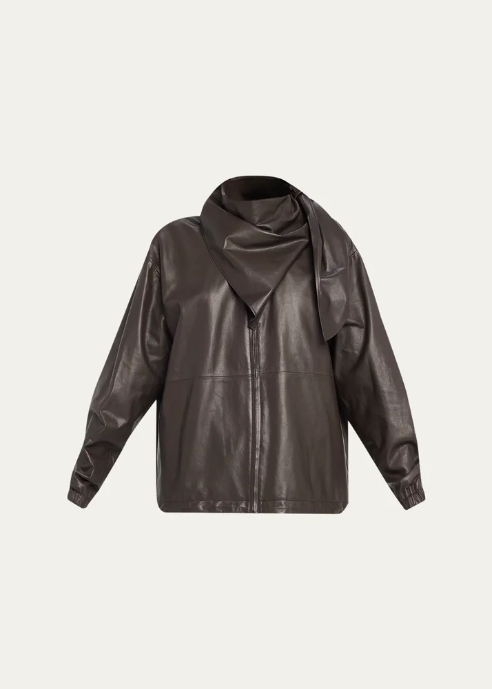 Leather Scarf Zipped Jacket