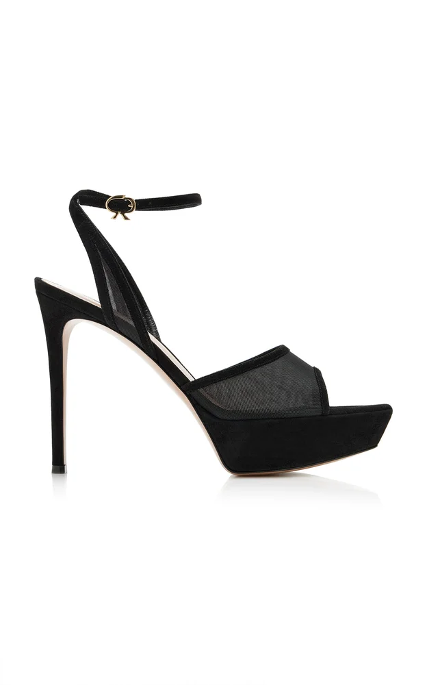 Mesh and Suede Platform Pumps