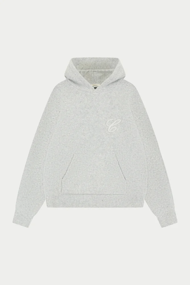 CHAINSTITCH EMBROIDERY KNITTED HOODIE - GREY