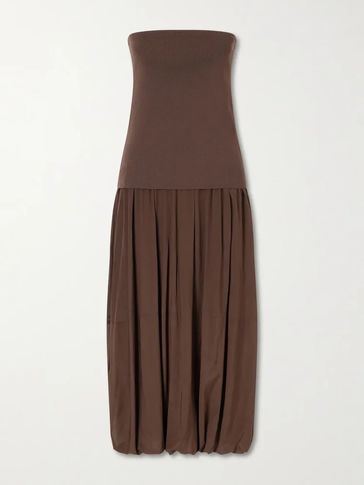 ribbed pleated jersey midi dress
