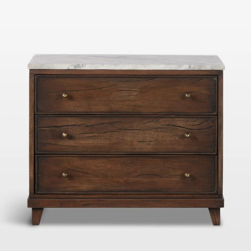 Odette 33" Warm Brown Wood and Marble Nightstand