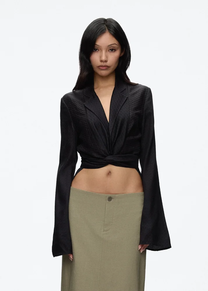 Thai Silk Wrap Top in Black