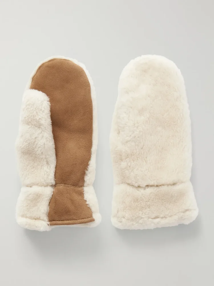 Shearling-trimmed suede gloves