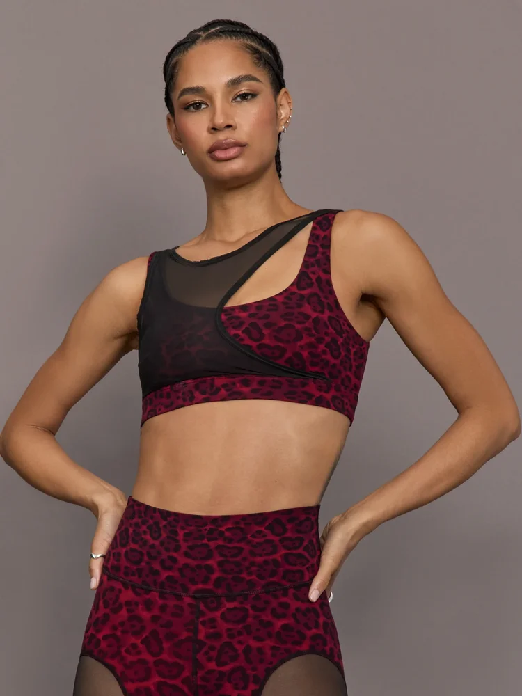 Mesh Overlay Bra - Red Leopard