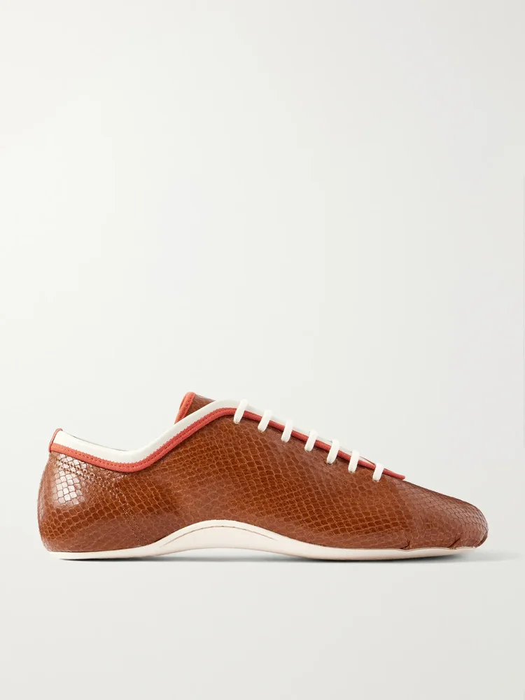 Snake-effect leather sneakers