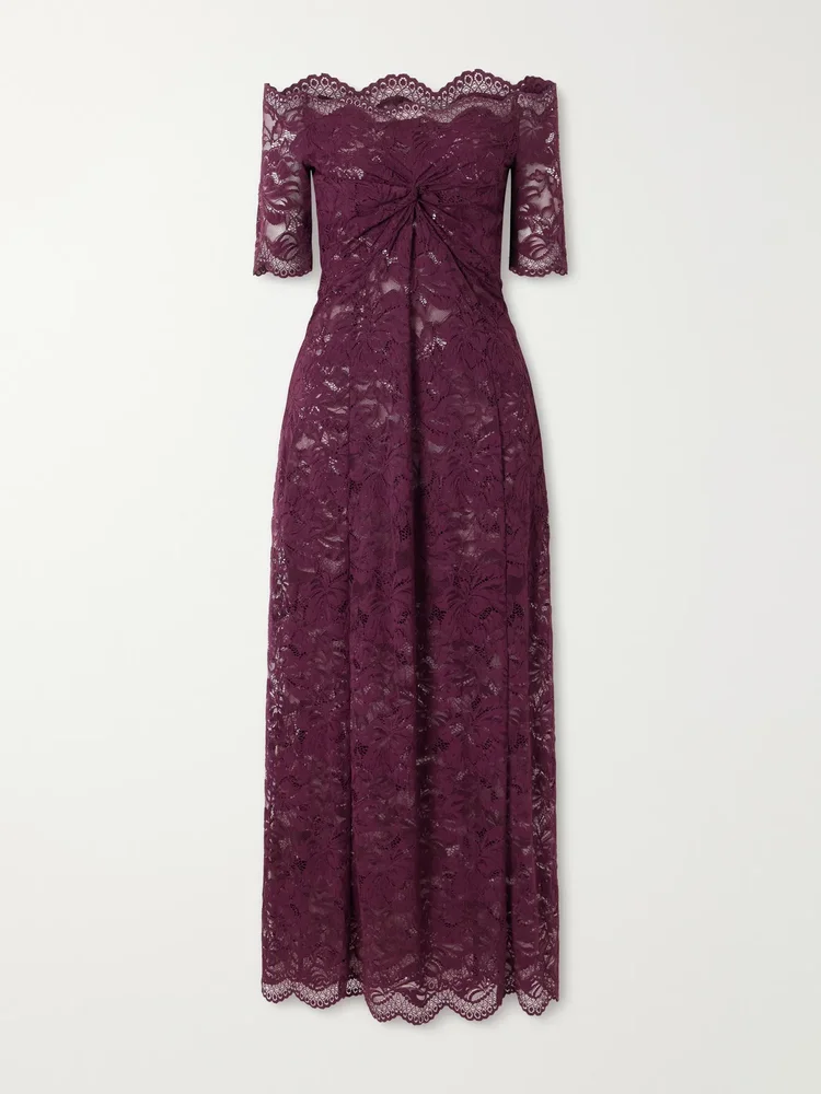 Ruched lace midi dress