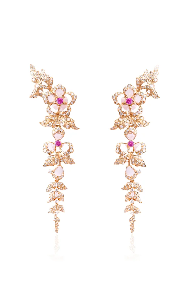 18K Yellow Gold Diamond Earrings with Pink Sapphire