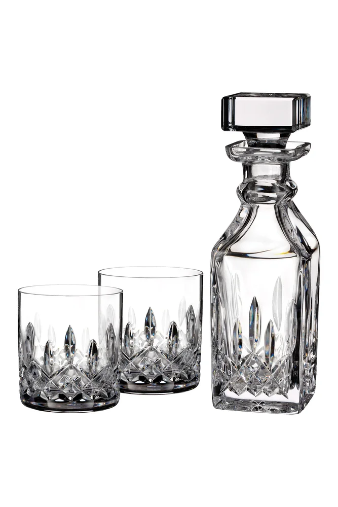 Lismore Square Lead Crystal Decanter & Tumbler Glasses