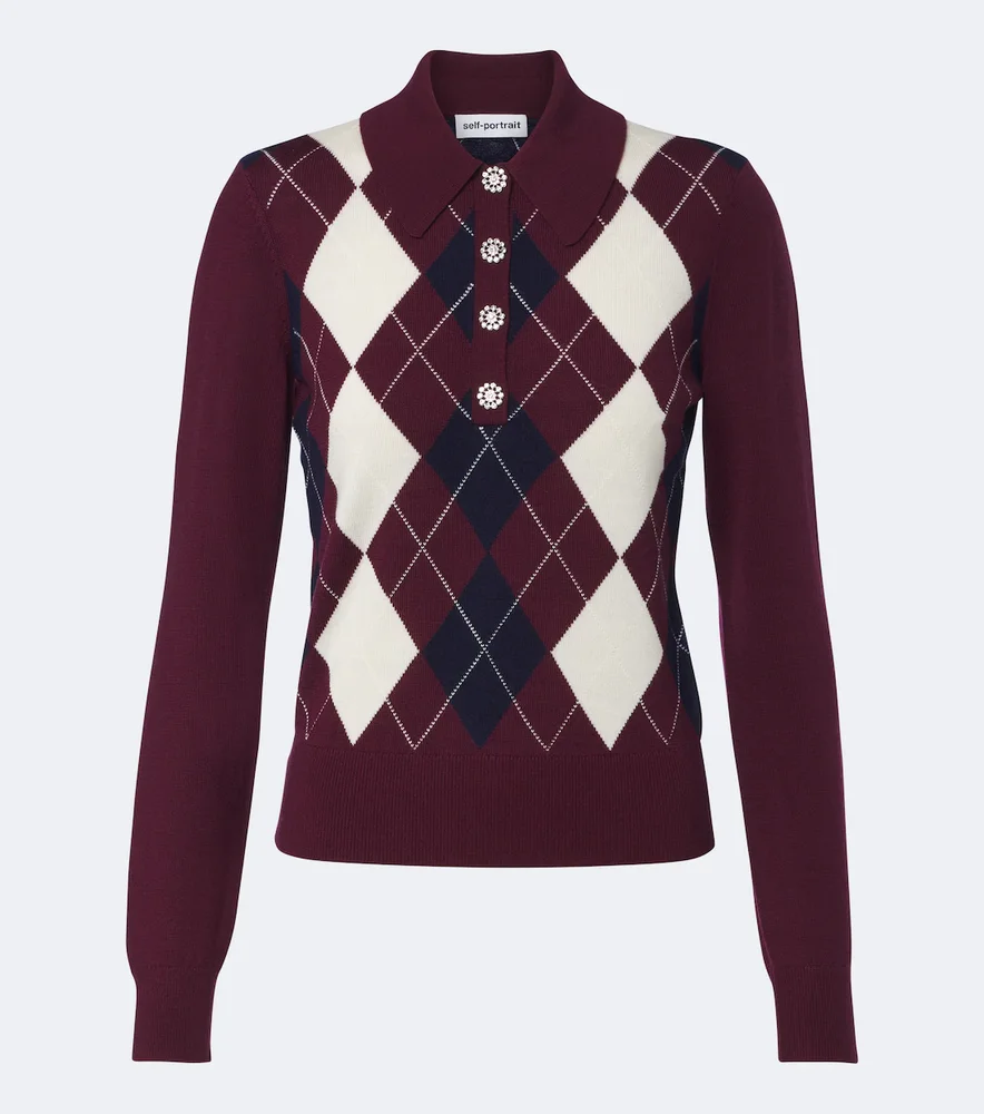 Argyle wool polo sweater