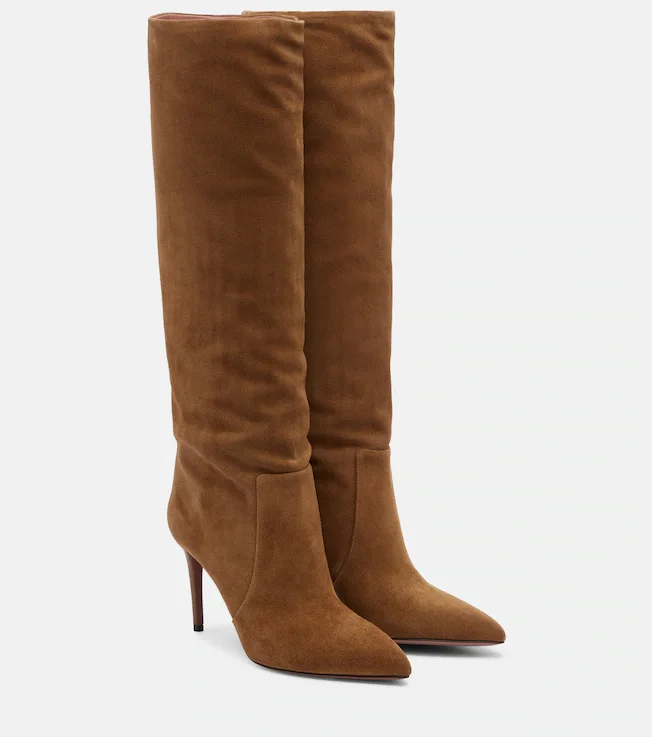 Stiletto suede knee-high boots