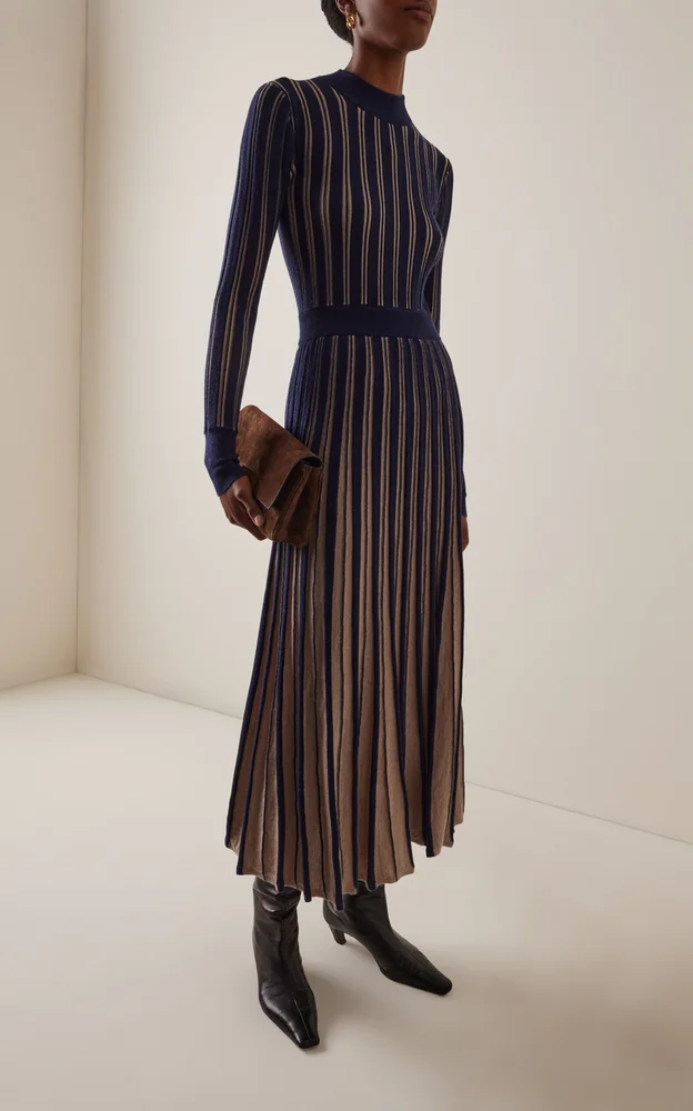 Mariella Pleated Wool Midi Dress