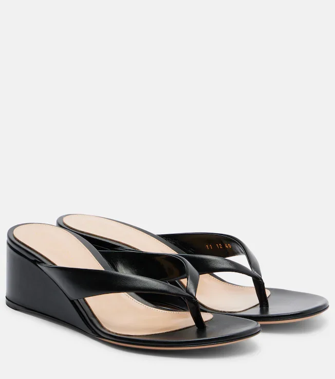 Leather wedge thong sandals