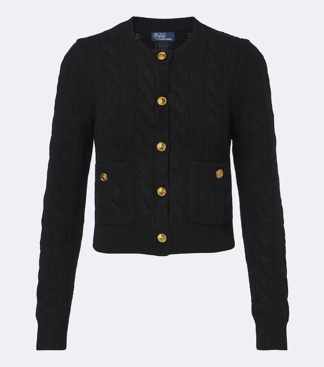 Cable-knit wool and cashmere cardigan