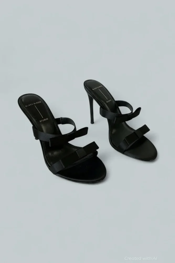 Women's Chic Satin High Heel Bow Sandals - Black