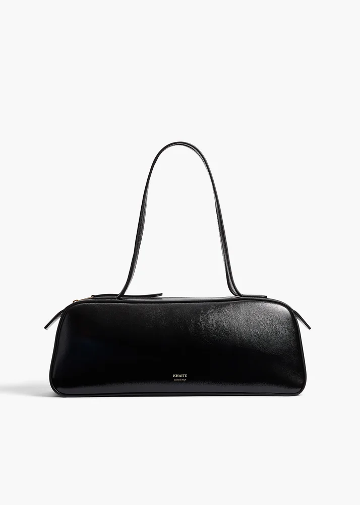 Simona Shoulder Bag in Black Crackle Patent Leather