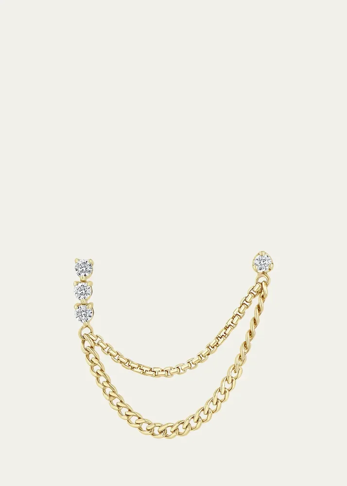 14K Tennis and Prong Diamond Mixed Chain Double Stud Earring, Single