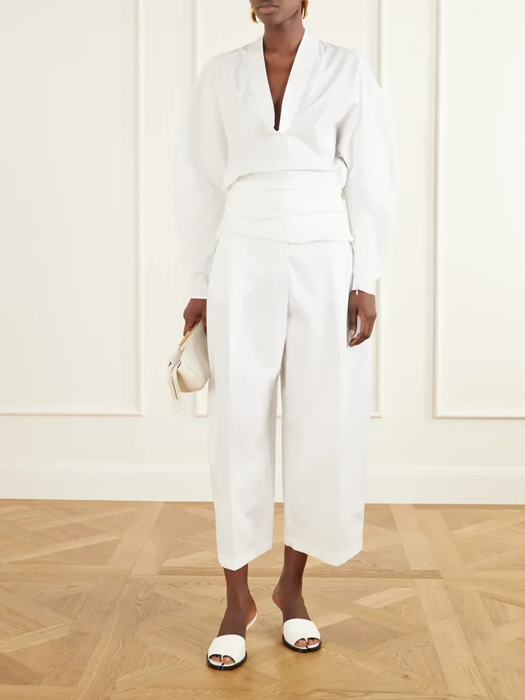 La Blouse Colombe ruched-detail cotton-poplin blouse