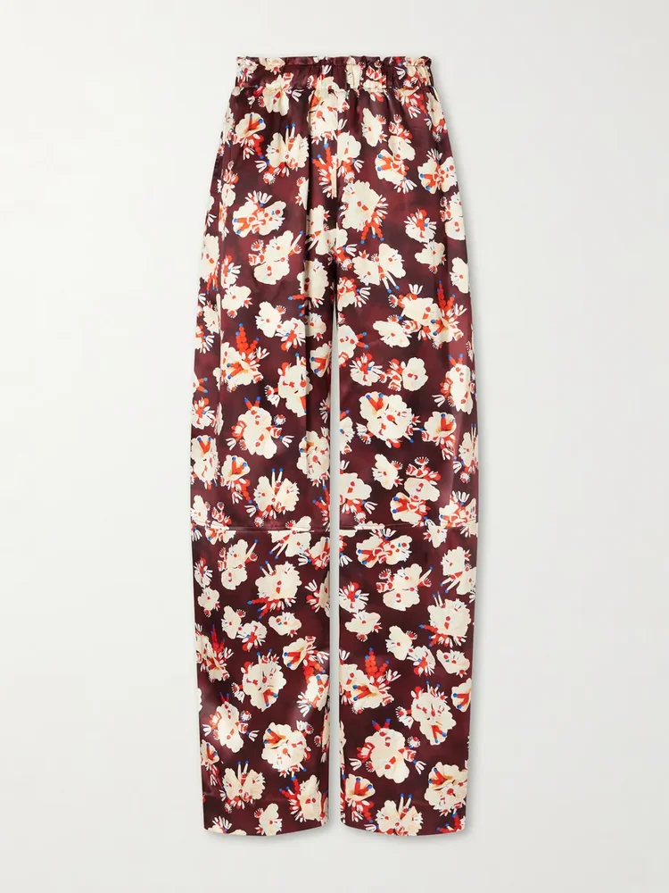 Floral-print wide-leg silk pants