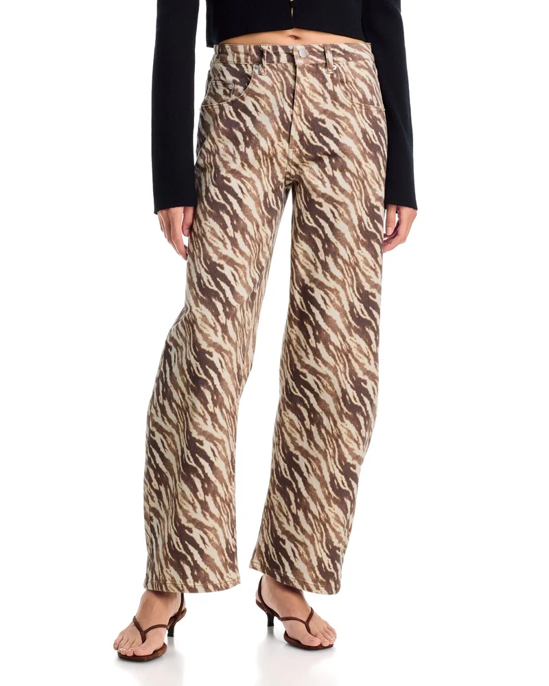 High Rise Zebra Print Wide Leg Jeans in Chocolate