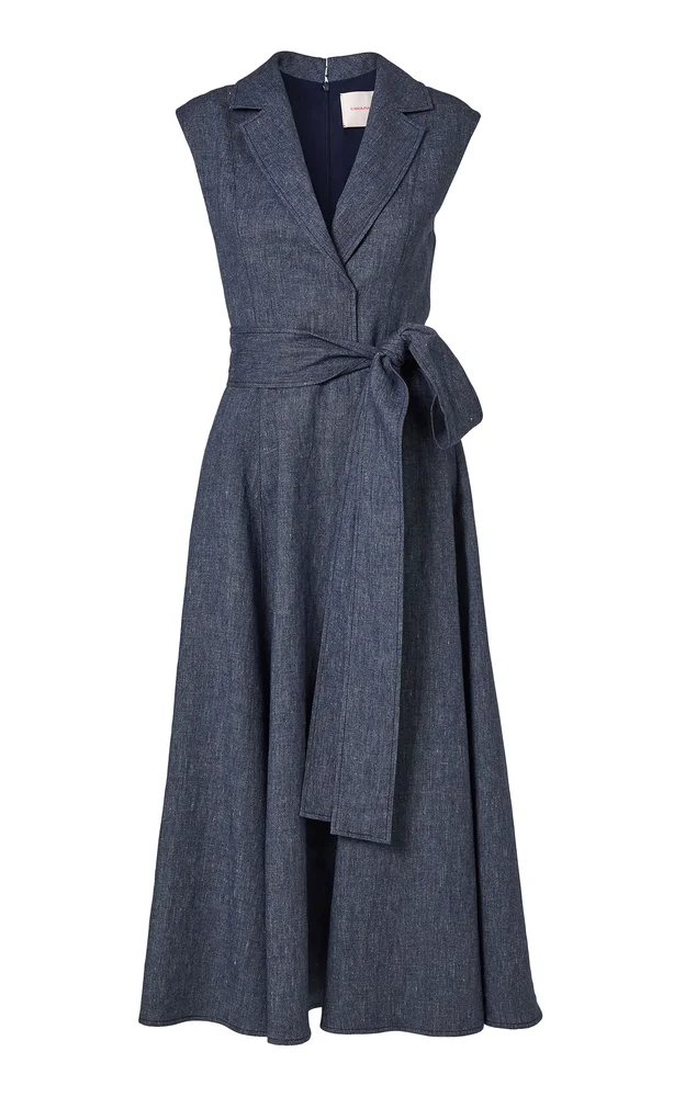 Belted Wool-Blend Flannel Midi Dress