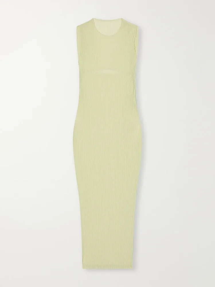 Plissé-chiffon midi dress