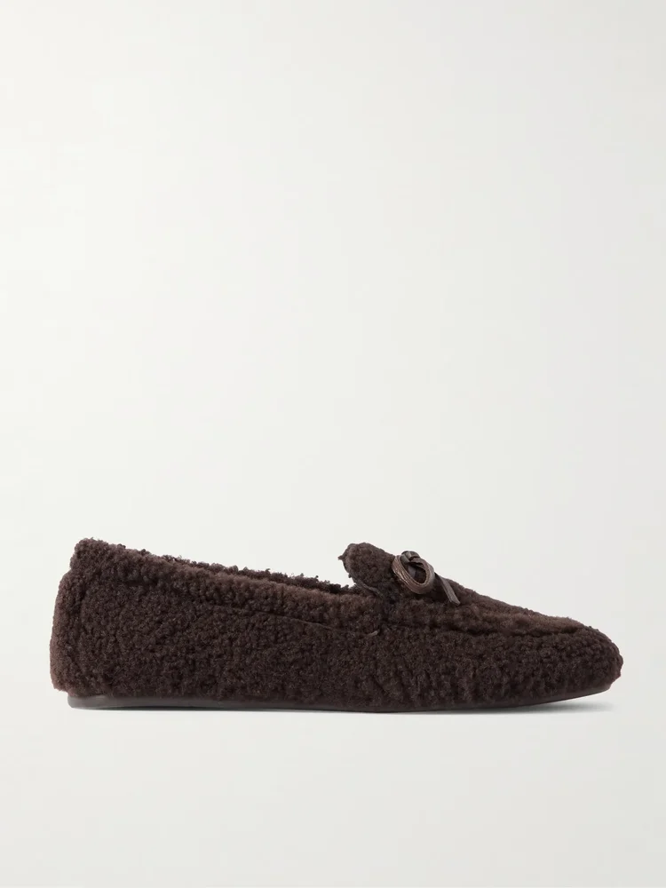 Britt Bow leather-trimmed shearling loafers