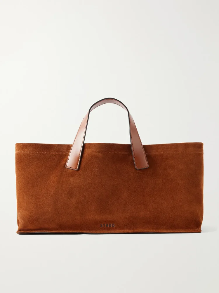 Port leather-trimmed suede tote