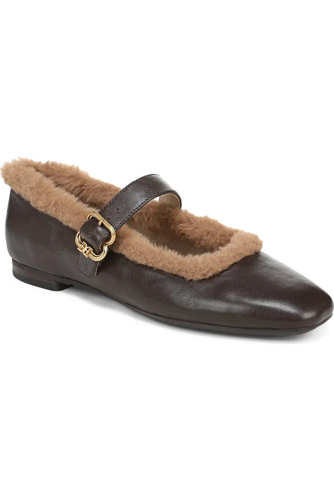 Michaela Faux Fur Trim Mary Jane Flat