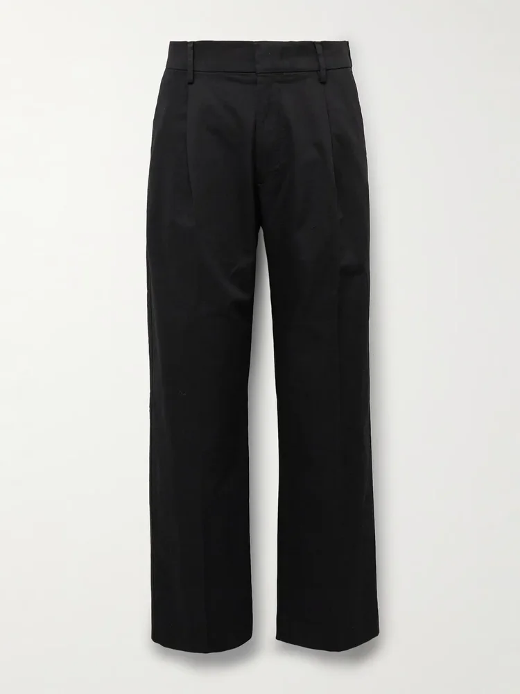 Kay 1420 Wide-Leg Pleated Organic Cotton-Blend Twill Trousers