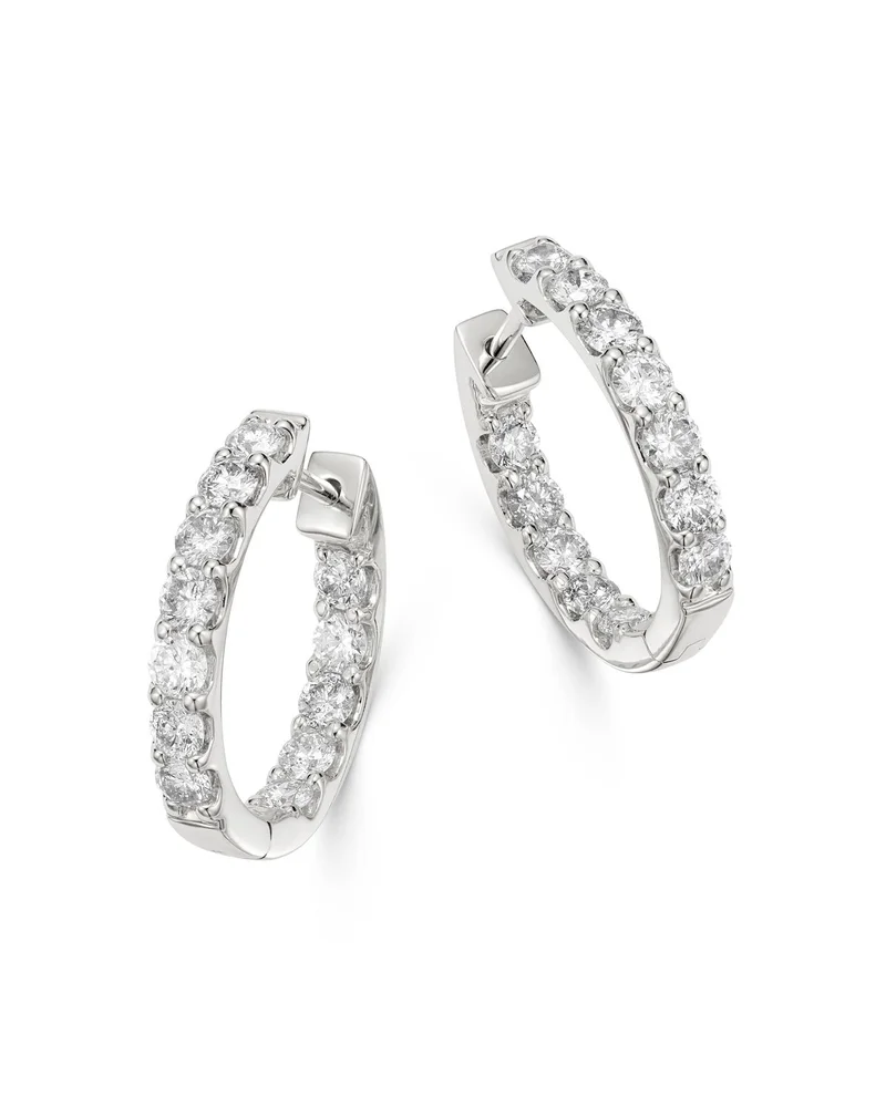 Diamond Oval Inside Out Hoop Earrings in 14K White Gold, 2.0 tcw