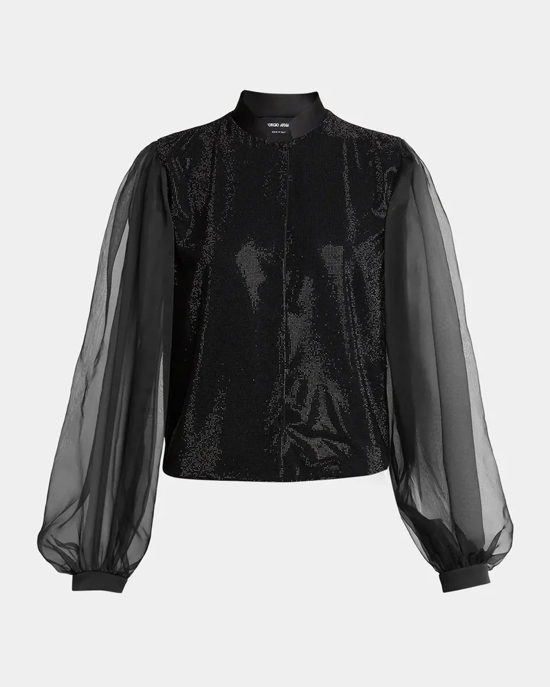Embellished Balloon-Sleeve Silk Shirt