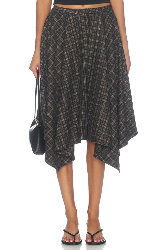 Betty Midi Skirt in Navy Plaid